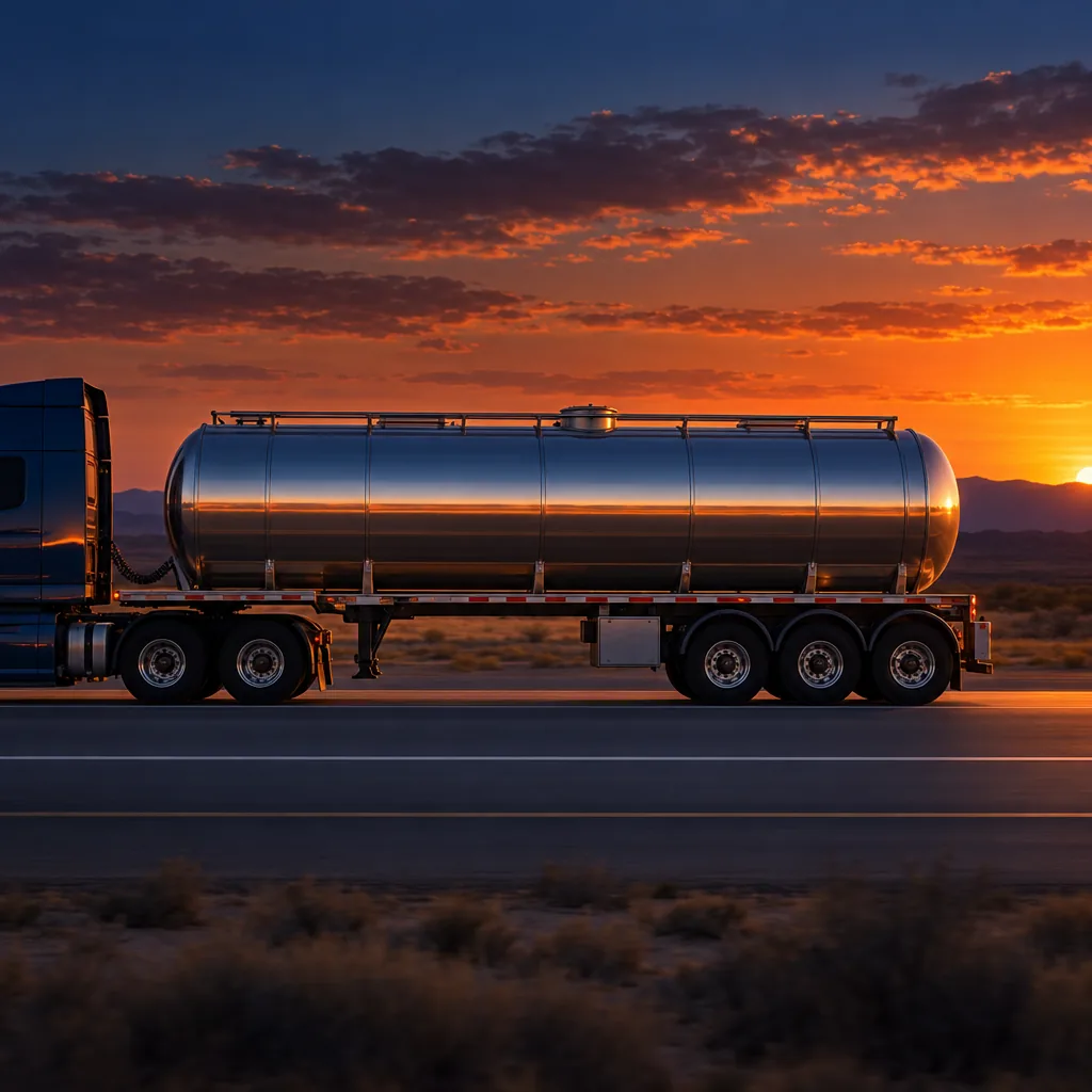 Illustrated tank truck scene representing the Tank Vehicle CDL endorsement