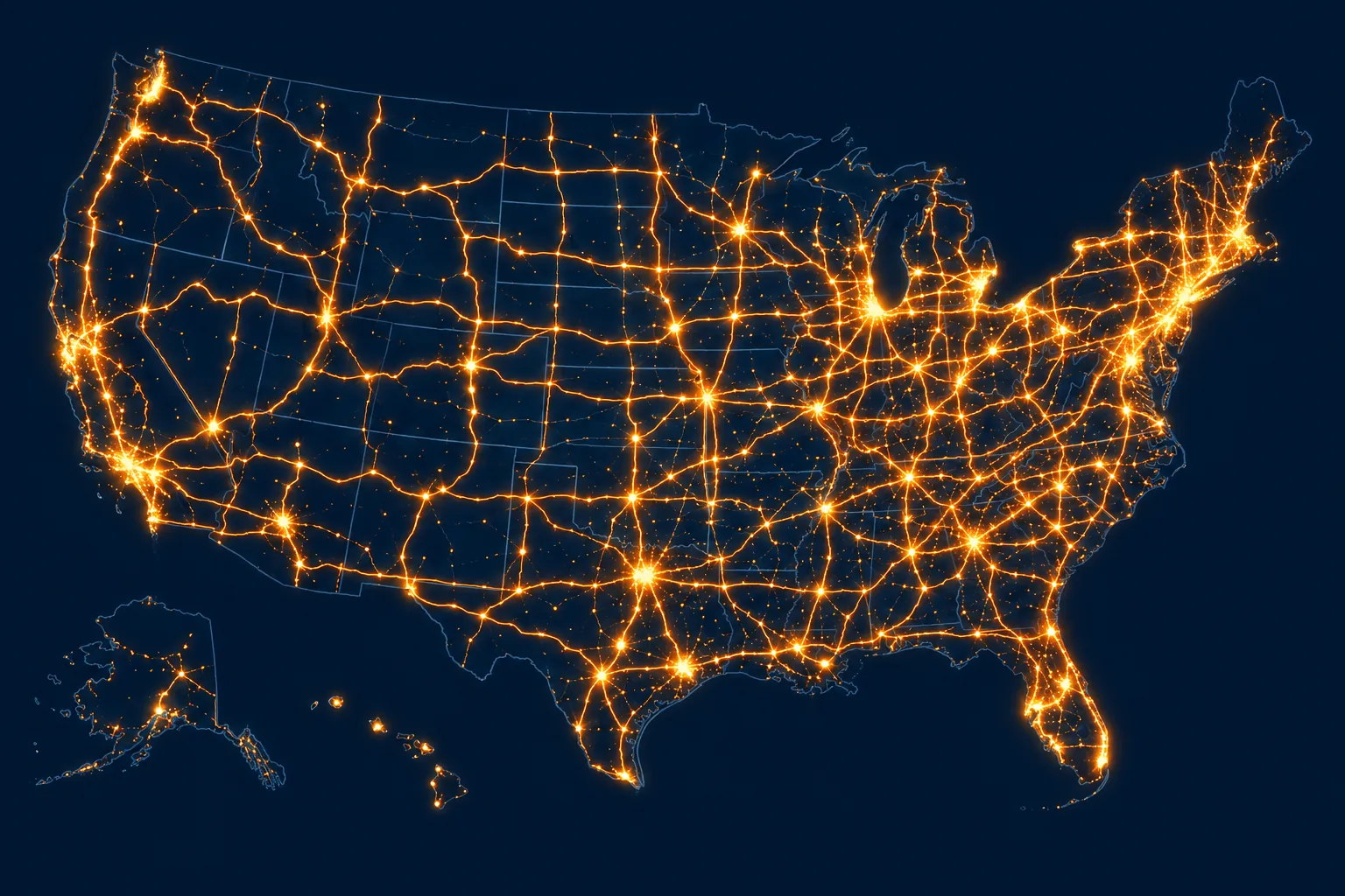Illustrated U.S. road-trip map graphic